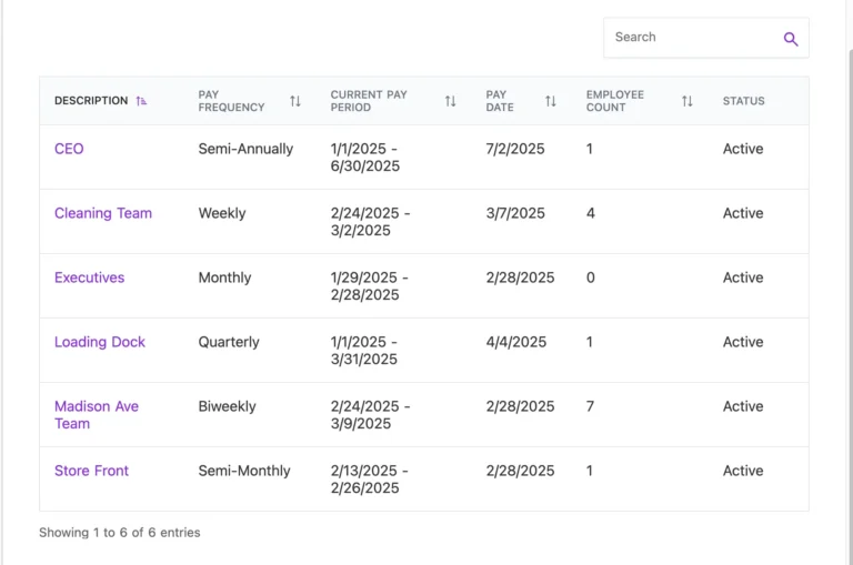 Example of pay schedules in Patriot Payroll